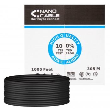 Nanocable Cable Red RJ45 Cat.5e UTP Rigido AWG24 Exterior, 305 M, 305 m, Cat5e, U UTP (UTP), Negro 10.20.0304-EXT-BK