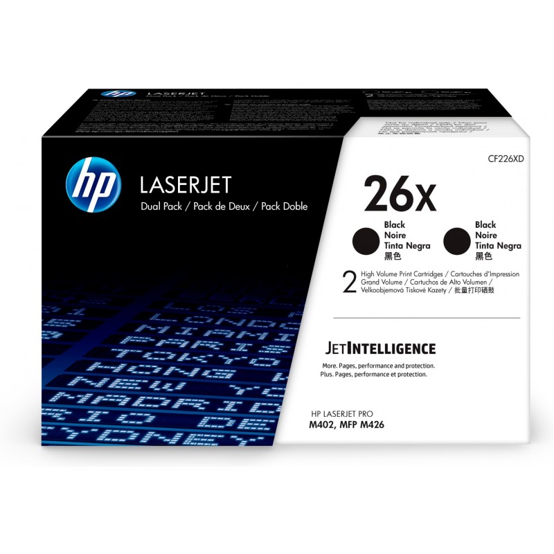 Paquete de 2 cartuchos de toner negro Originales HP LaserJet 26X de alta capacidad CF226XD