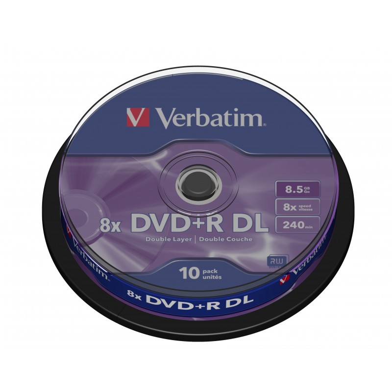 Tarrina Verbatim - 10 x DVD+R DL - 8.5 GB 8x - plateado mate - eje - soportes de almacenamiento 43666