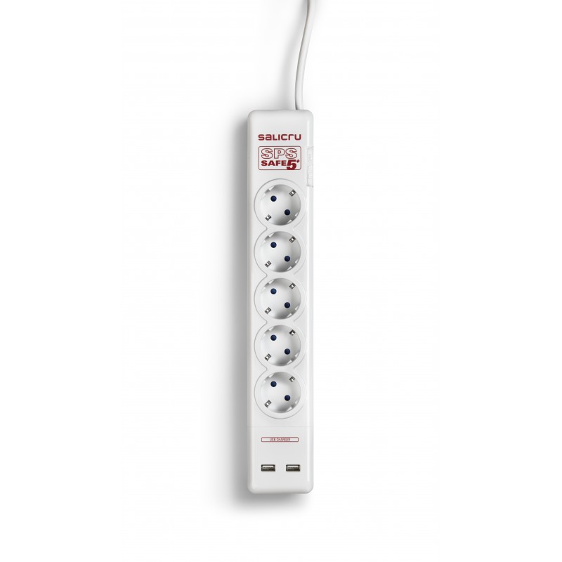 Salicru SPS Safe 5+ Protectores eléctricos activos, 306 J, 5 salidas AC, Tipo F, 10 A, 1,5 m, Blanco 680BA000002