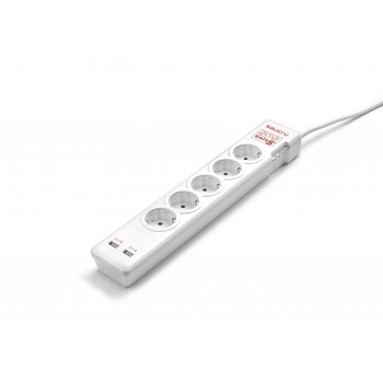 Salicru SPS Safe 5+ Protectores eléctricos activos, 306 J, 5 salidas AC, Tipo F, 10 A, 1,5 m, Blanco 680BA000002