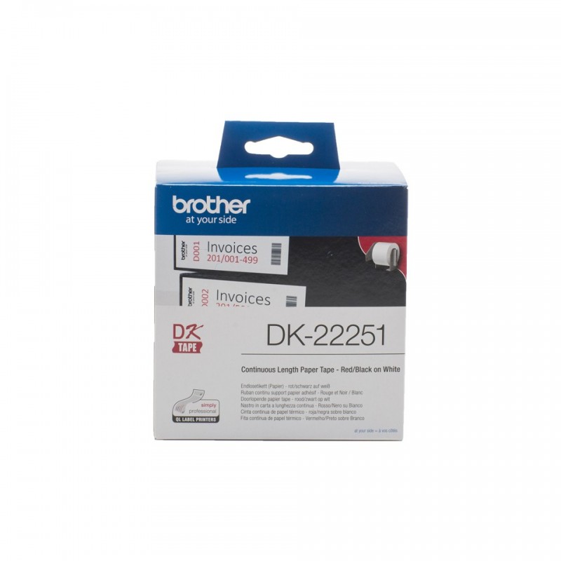 Brother DK-22251 Cinta continua de papel térmico con impresión a negro y rojo (blanca). Anchura  62  DK22251