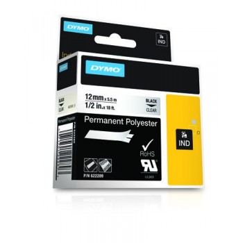 DYMO Poliéster Permanente IND, Negro sobre transparente, Multicolor, Poliéster, -40 - 150 ºC, UL 969 622289