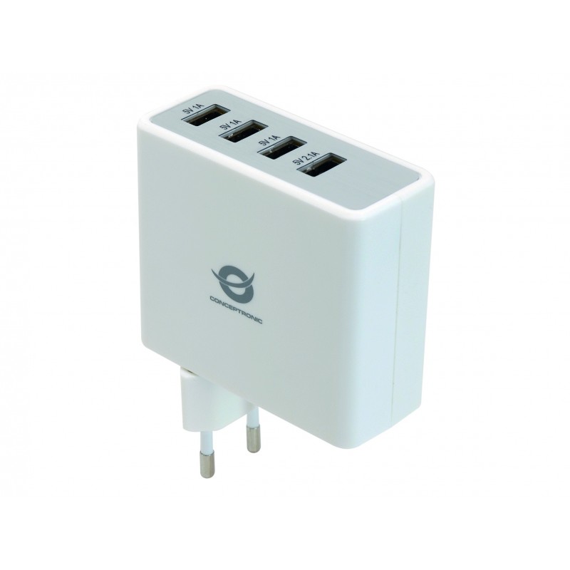 Conceptronic Cargador USB de 4 puertos y 5.1 A, Interior, Cámara digital, GPS, MP3, MP4, Teléfono mó CUSBPWR51A