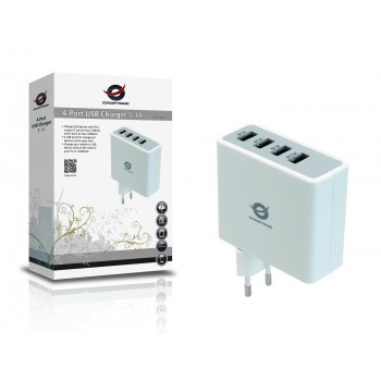 Conceptronic Cargador USB de 4 puertos y 5.1 A, Interior, Cámara digital, GPS, MP3, MP4, Teléfono mó CUSBPWR51A