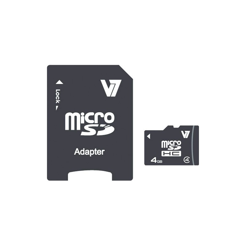 V7 Micro tarjeta de 4 GB SDHC Clase 4 + adaptador VAMSDH4GCL4R-2E