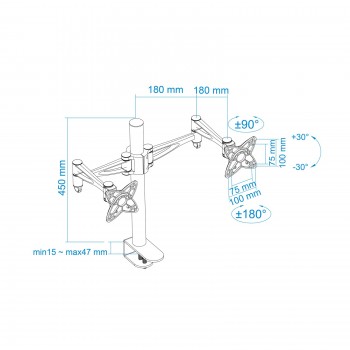 Tooq Soporte Doble Brazo Mesa Monitor TV 13 - 23 Plata DB1223TN-S