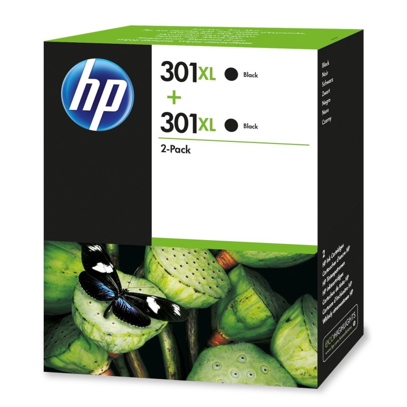 Pack de ahorro de 2 cartuchos de tinta original HP 301XL de alta capacidad negro negro D8J45AE