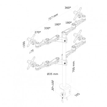 NewStar FPMA-D935D4 - Kit de montaje ( montaje con pinza de sujeción para escritorio, 4 brazos artic