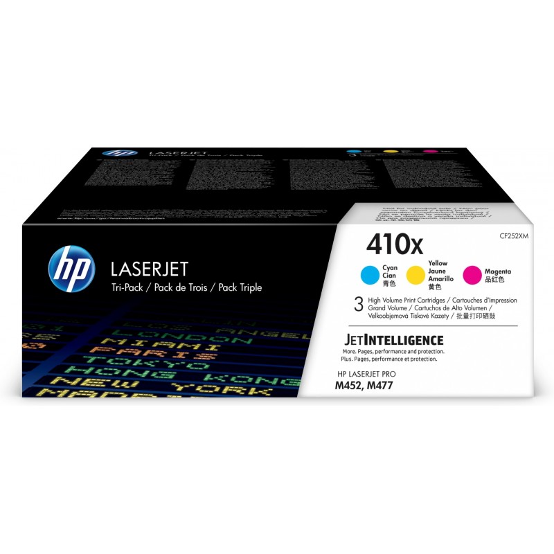 Paquete de 3 cartuchos de toner cian magenta amarillo Originales HP LaserJet 410X de alta capacidad CF252XM
