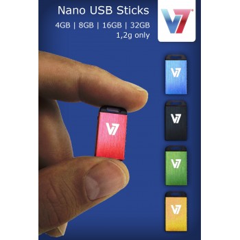 V7 Unidad de memoria flash USB 2.0 nano 4 GB, negra VU24GCR-BLK-2E