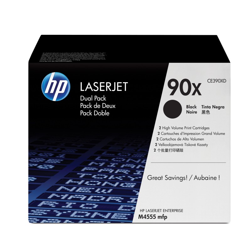 Pack de ahorro de 2 cartuchos de toner original LaserJet HP 90X de alta capacidad negro CE390XD