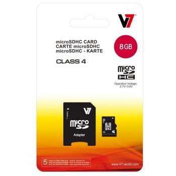 V7 Micro SDHC 8 GB Clase 4 + adaptador SD VAMSDH8GCL4R-2E