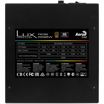 FUENTE ALIMENTACIÓN AEROCOOL LUX RGB 550W LUXRGB550M