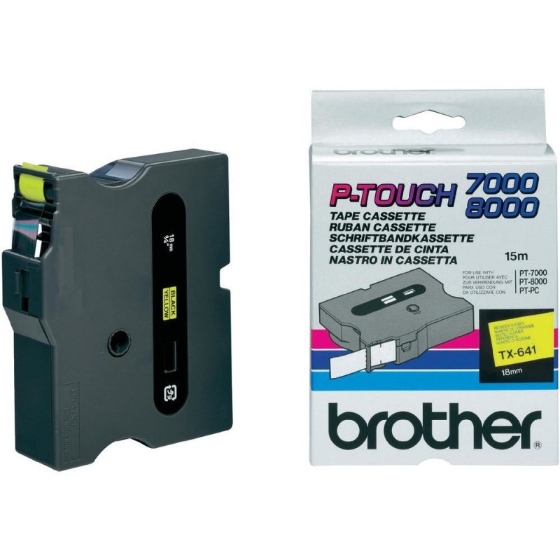 Brother TX-641, Negro sobre amarillo, TX, Negro, Brother, PT-7000, PT-8000, PT-PC, 1,8 cm