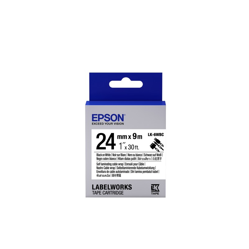 Epson Cinta para cable- LK-6WBC cinta para cable negra blanca 24 9, Negro sobre blanco, LabelWorks L C53S656901