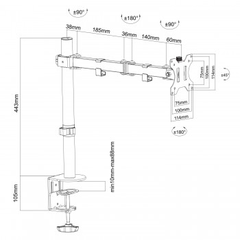Ewent EW1510, 8 kg, 33 cm (13"), 68,6 cm (27"), Monitor de ordenador, 75 x 75 mm, 100 x 100 mm
