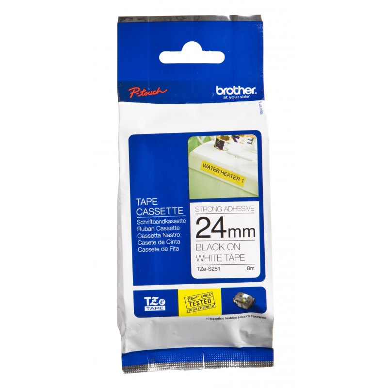 Brother TZeS251, Negro sobre blanco, TZ, Negro, Blanco, Transferencia térmica, Brother, PT-1400, PT-