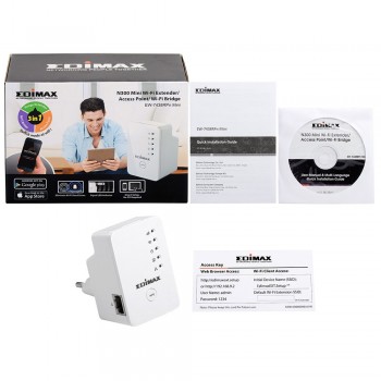 Edimax EW-7438RPn Mini, Network transmitter, 300 Mbit s, IEEE 802.11b,IEEE 802.11g,IEEE 802.11n, IEE EW-7438RPNMINI