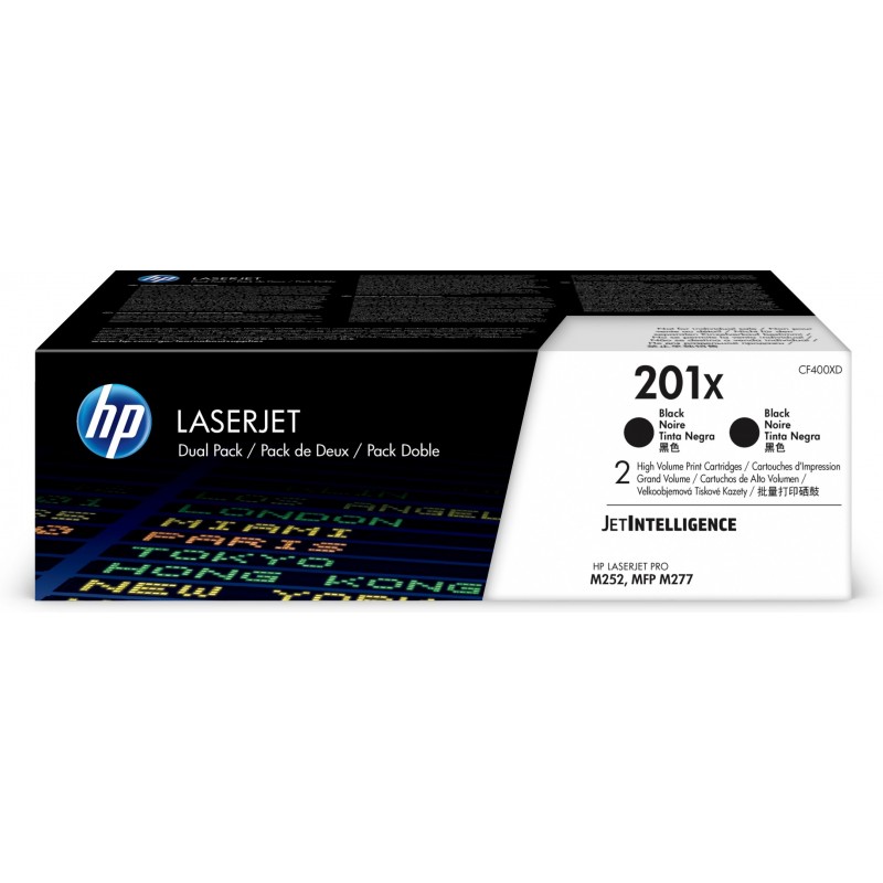 Paquete de 2 cartuchos de toner negro Originales HP LaserJet 201X de alta capacidad CF400XD