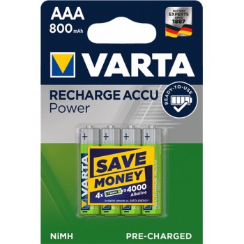 Varta -56703B, 800 mAh, Níquel metal hidruro, AAA, 1,2 V, Azul, Verde, 4 pieza(s) 43461