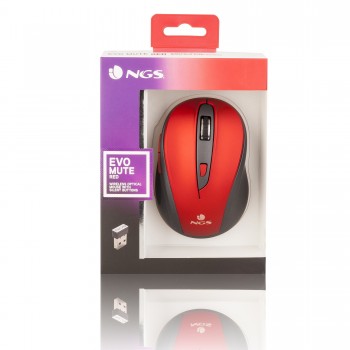 NGS Evo Mute Óptico 1600 DPI Negro, Rojo EVOMUTERED