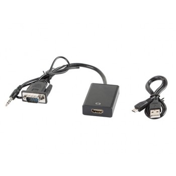 Lanberg AD-0021-BK Vga (15Pol) Buchse auf Klinkenstecker (3Pol) und HDMI-A (1.4)" Buchse Adapter mit