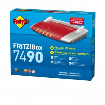 FRITZ BY AVM FRITZ!Box 7490 International cableado 4 puertos RJ-45 1000 Rojo, Plata 20002647