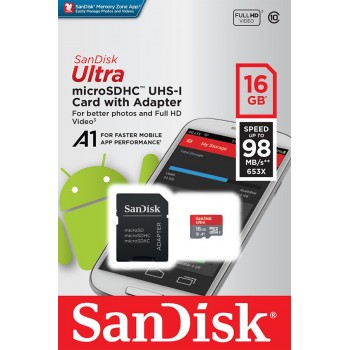 SanDisk 16GB Ultra A1 microSDHC 16GB MicroSDHC Clase 10 Gris, Rojo SDSQUAR-016G-GN6MA