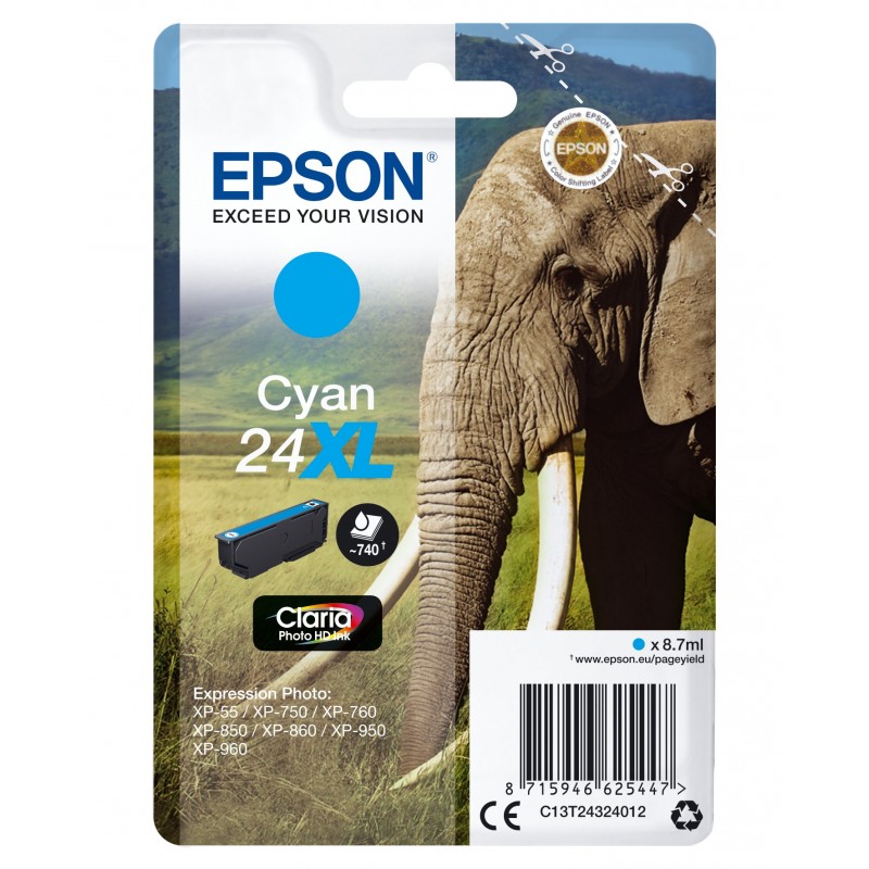Epson Cartucho 24XL cian (etiqueta RF) C13T24324022