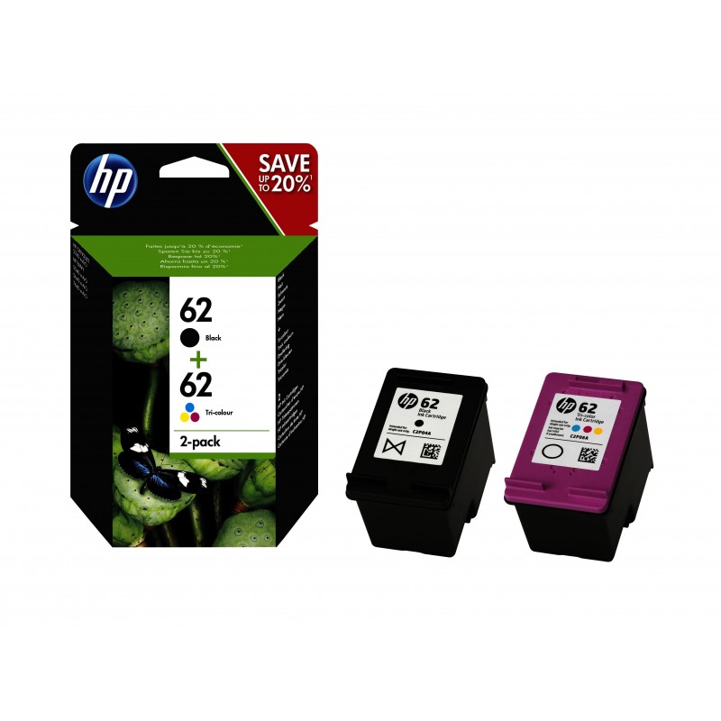 Pack de ahorro de 2 cartuchos de tinta original 62 negro tricolor N9J71AE301
