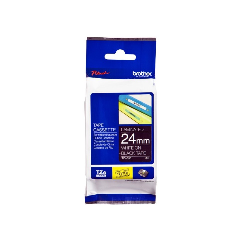Brother TZe355 - Blanco sobre negro - Rollo (2,39 