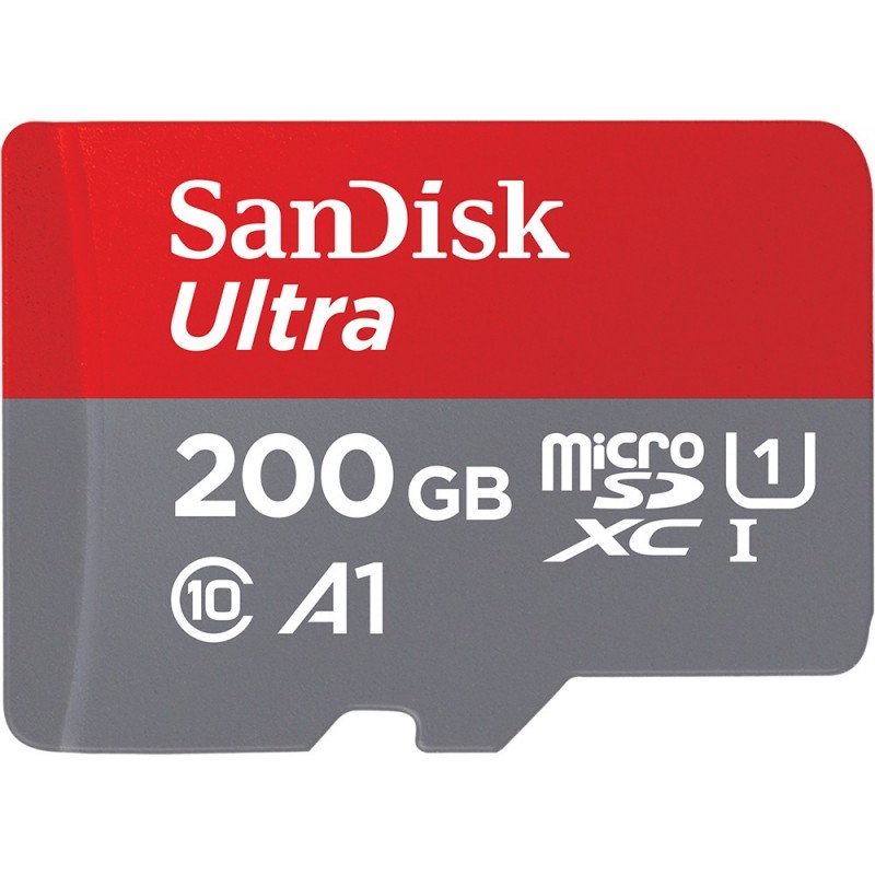 SanDisk 200GB Ultra A1 microSDXC 200GB MicroSDXC Clase 10 Gris, Rojo SDSQUAR-200G-GN6MA