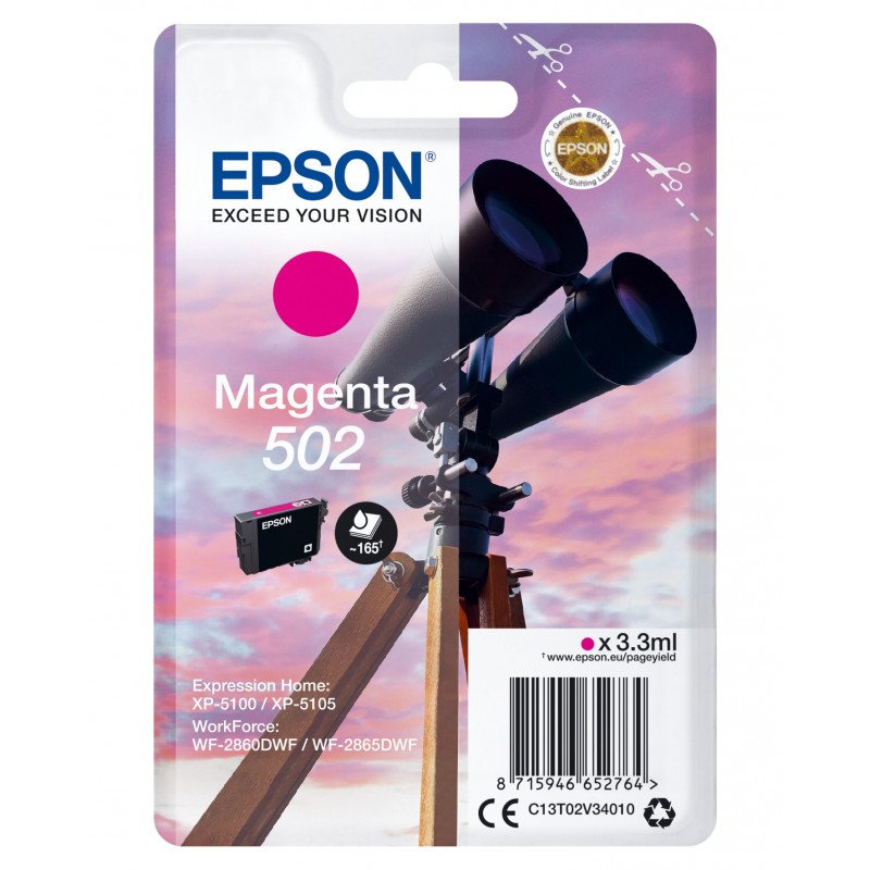 Epson Singlepack Magenta 502 Ink C13T02V34010 Magenta C13T02V34010