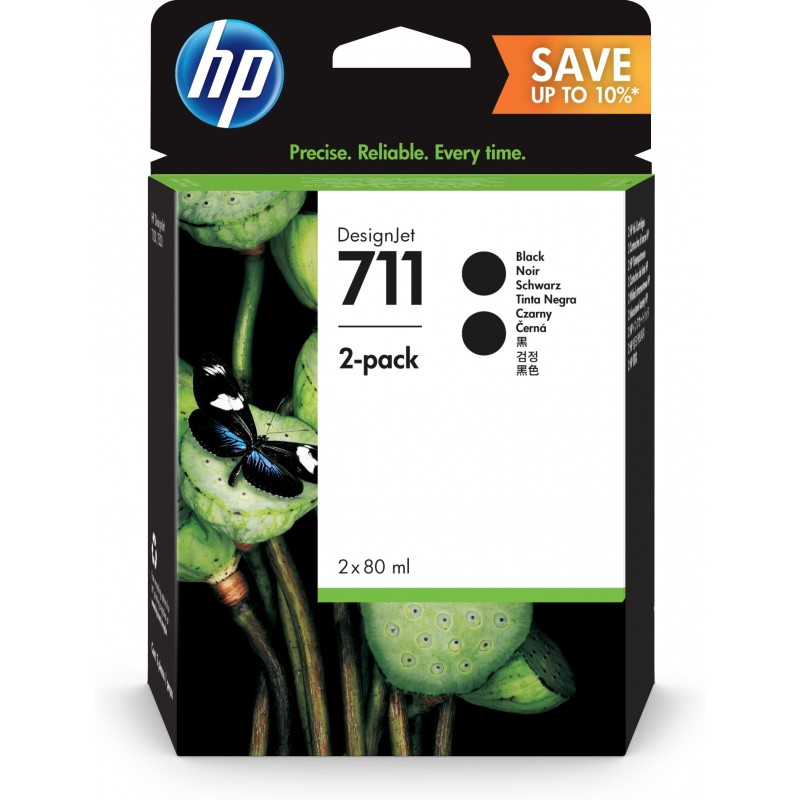 Paquete de 2 cartuchos de tinta DesignJet 711 de 80 ml, negro P2V31A