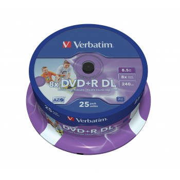 Tarrina Verbatim - 25 x DVD+R DL - 8.5 GB 8x - superficie imprimible ancha - eje - soportes de almac 43667