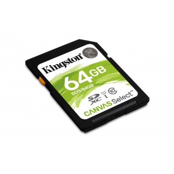 Kingston Technology Canvas Select, 64 GB, SDXC, Clase 10, UHS-I, 80 MB s, Negro SDS 64GB