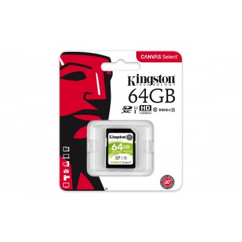 Kingston Technology Canvas Select, 64 GB, SDXC, Clase 10, UHS-I, 80 MB s, Negro SDS 64GB