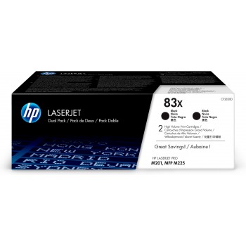 Paquete de 2 cartuchos de tóner negro Originales LaserJet 83X de alta capacidad CF283XD