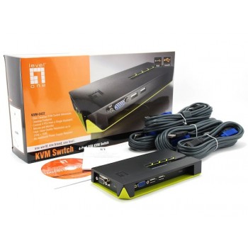 CONMUTADOR AUTOMATICO SOBREMESA LEVEL ONE V T M 1a4 CPUs USB CABLES INCLUIDOS KVM-0422