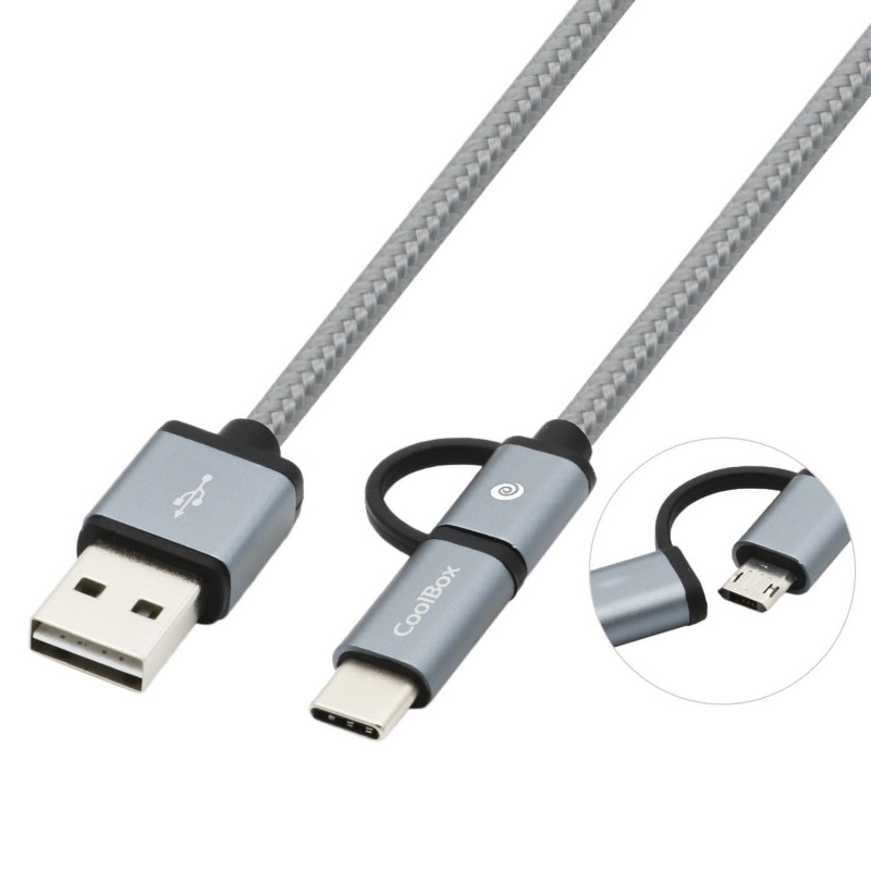 CoolBox COO-CAB-U2MC-GR, 1 m, USB A, USB C Micro-USB B, 2.0, 480 Mbit s, Gris
