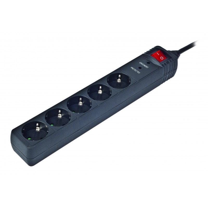 Gembird SPG5-C-10, 250 J, 5 salidas AC, Tipo F, 50 60, 16 A, 3 m