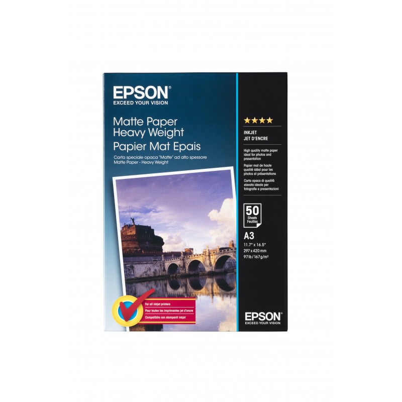 Epson - Papel - papel mate grueso y resistente - A3 (297 x 420 mm) - 167 g m2 - 50 piezas C13S041261