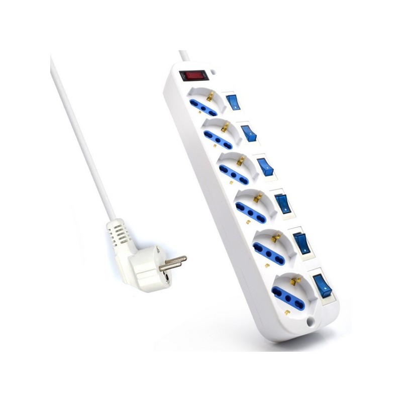 Ewent EW3932-3M, 6 salidas AC, Tipo F, 3500 W, 3 m, Blanco