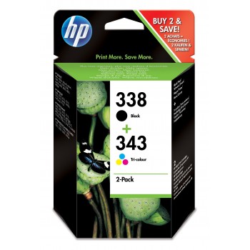 Pack de ahorro de 2 cartuchos de tinta original HP 338 negro 343 tri-color SD449EE