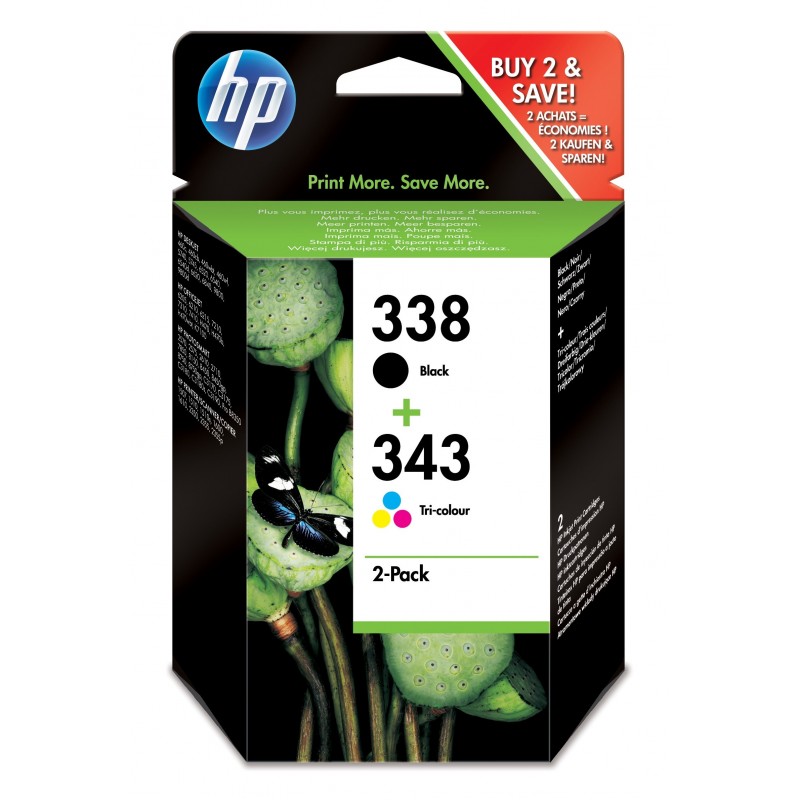 Pack de ahorro de 2 cartuchos de tinta original HP 338 negro 343 tri-color SD449EE