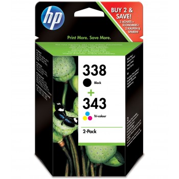 Pack de ahorro de 2 cartuchos de tinta original HP 338 negro 343 tri-color SD449EE