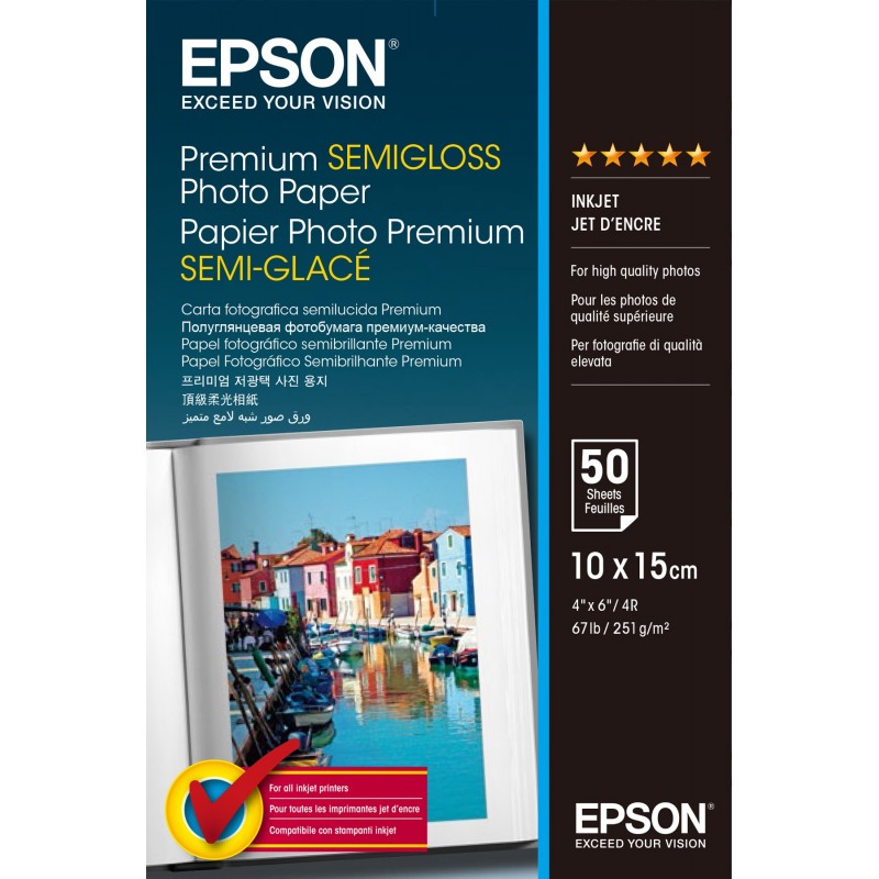 Epson Premium Semigloss Photo Paper - Papel fotográfico semisatinado - 100 x 150 mm - 251 g m2 - 50  C13S041765