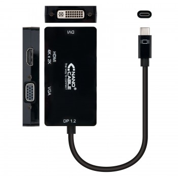 Nanocable Nano Cable 10.16.4301-BK Noir (), 0,1 m, USB C, VGA + HDMI + DVI, Macho, Hembra, Derecho