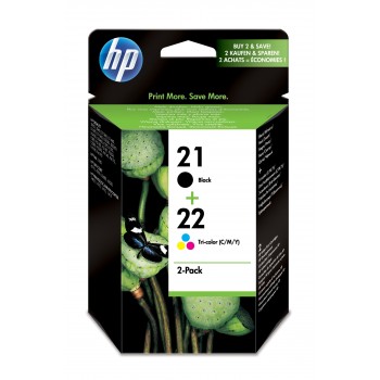 Pack de ahorro de 2 cartuchos de tinta original HP 21 negro 22 Tri-color SD367AE
